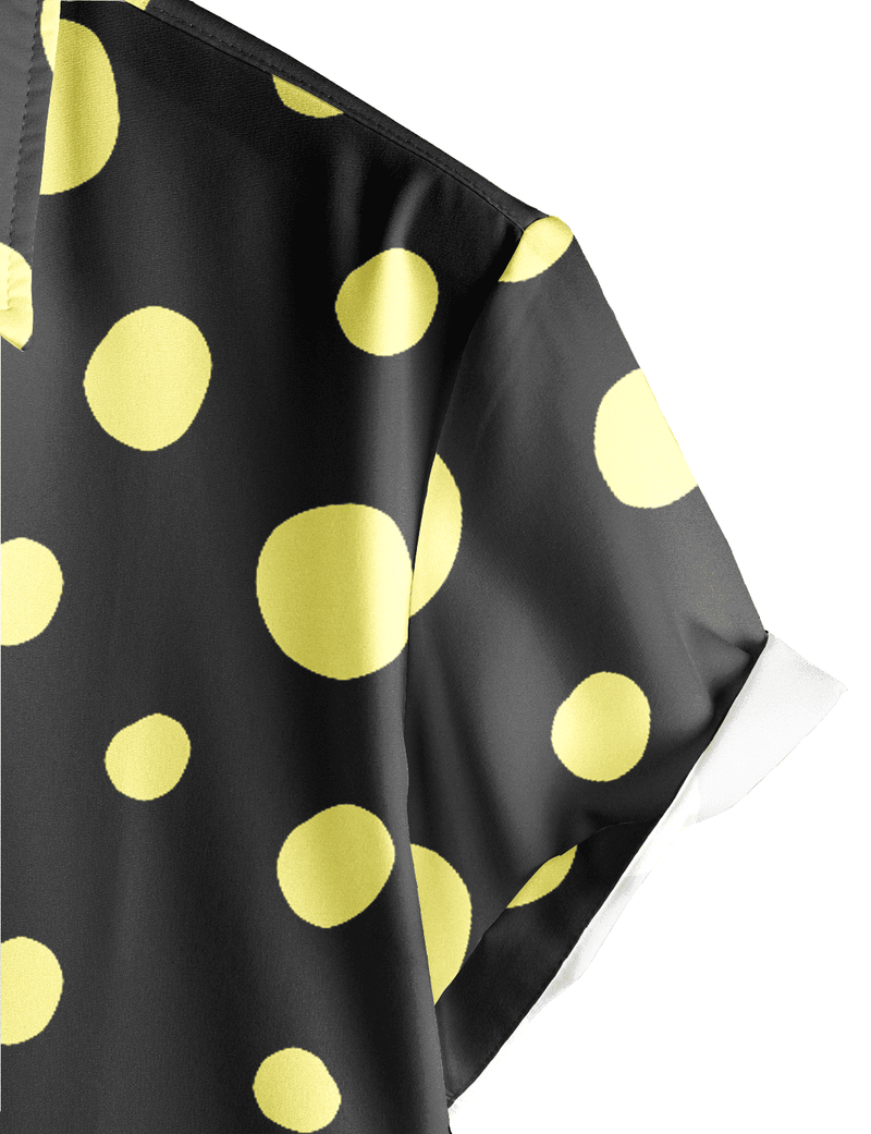 Men's Lemon Polka Dot Patchwork Print Short Sleeve Vacation Button Up Shirt
