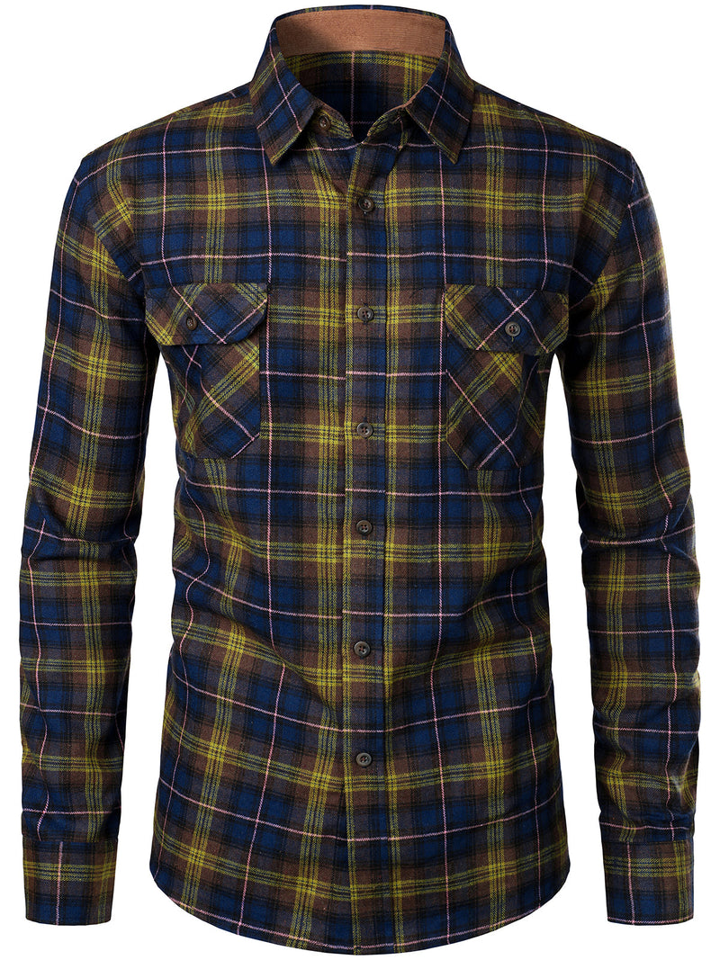 Men's Button Up Regular Fit Long Sleeve Plaid Flannel Casual Shirts