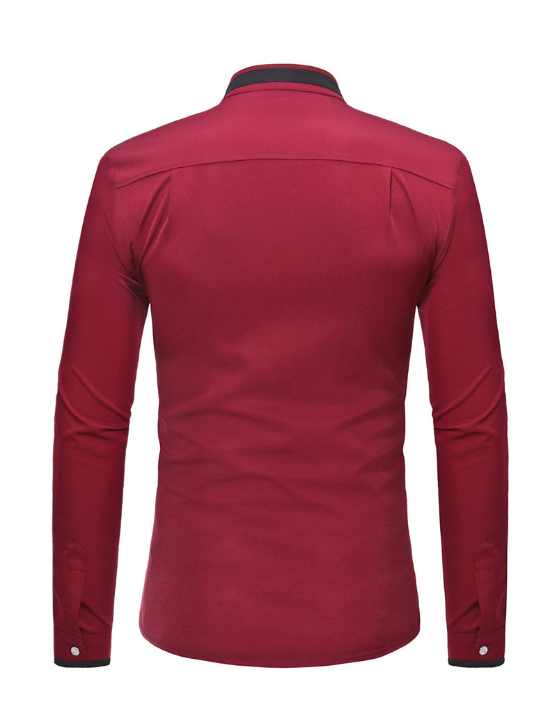 Men's Stand Collar Long Sleeve Button Up Slim Fit Casual Shirt