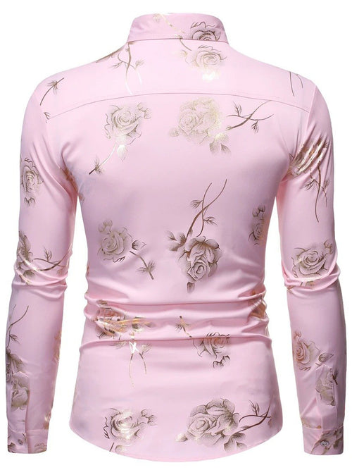 Men's Rose Print Casual Long Sleeve Shirts