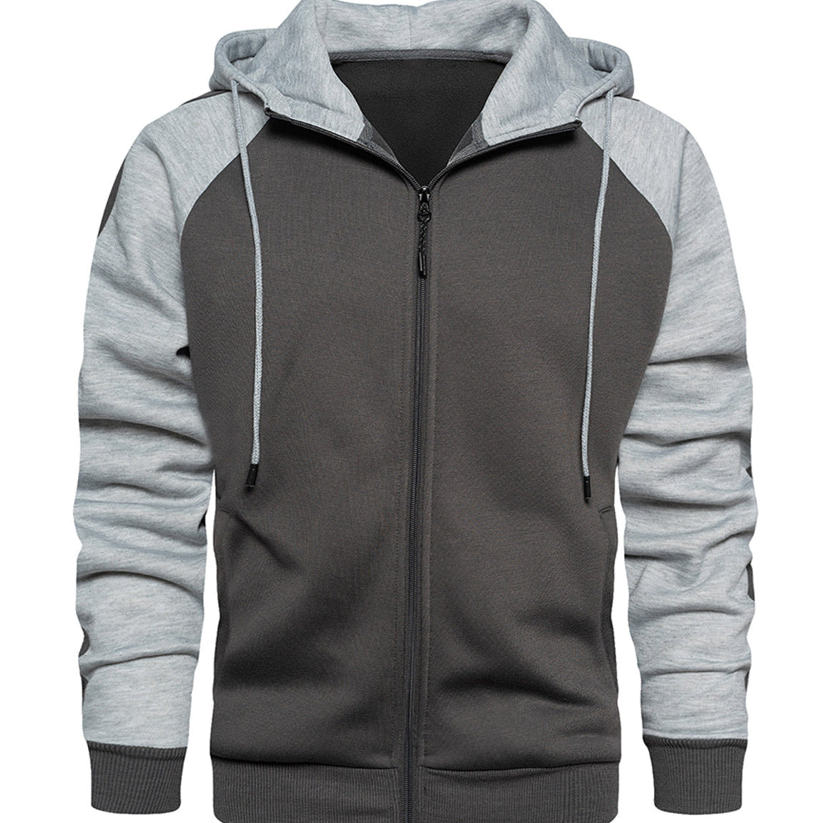 Men's Color Block Long Sleeve Casual Fall Winter Full-Zip Hoodie Zip Sweatshirt