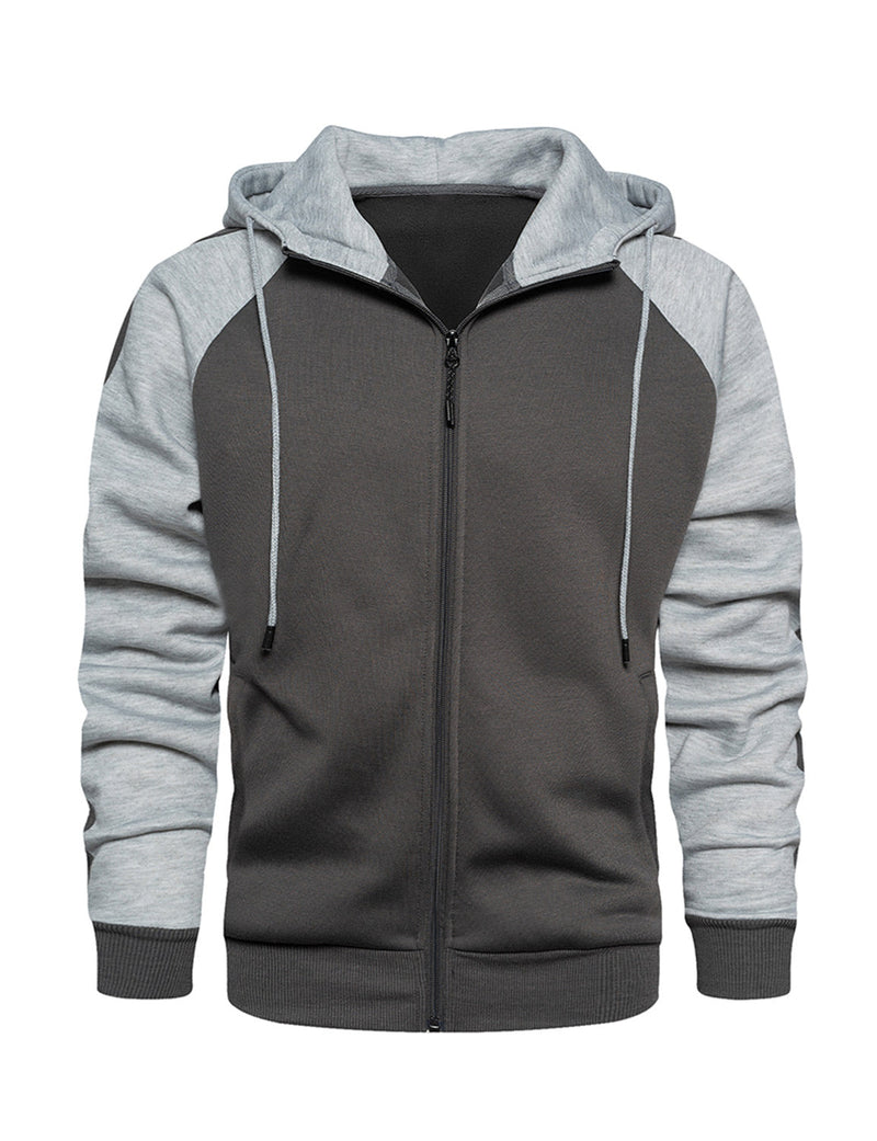 Men's Color Block Long Sleeve Casual Fall Winter Full-Zip Hoodie Zip Sweatshirt