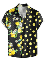 Men's Lemon Polka Dot Patchwork Print Short Sleeve Vacation Button Up Shirt