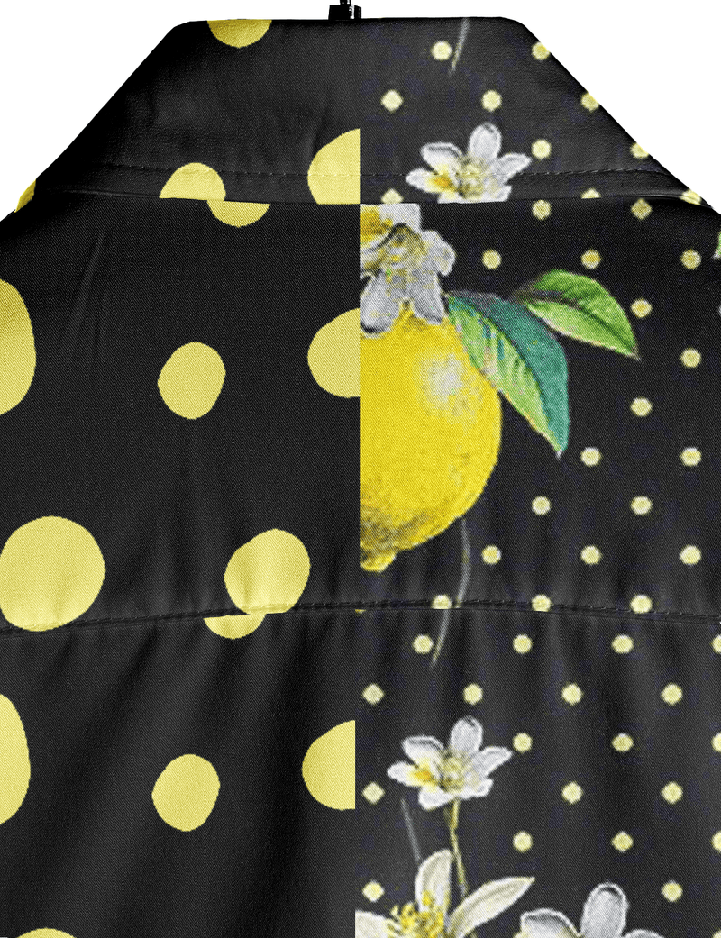 Men's Lemon Polka Dot Patchwork Print Short Sleeve Vacation Button Up Shirt