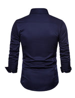 Men's Rose Embroidery Casual Long Sleeve Button Dress Shirt