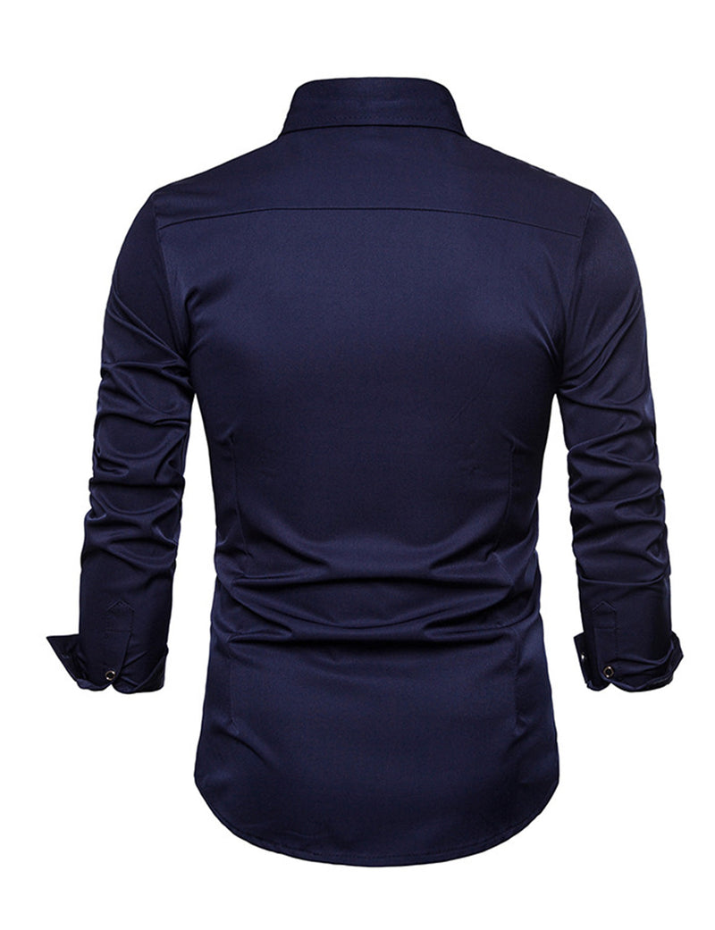 Men's Rose Embroidery Casual Long Sleeve Button Dress Shirt