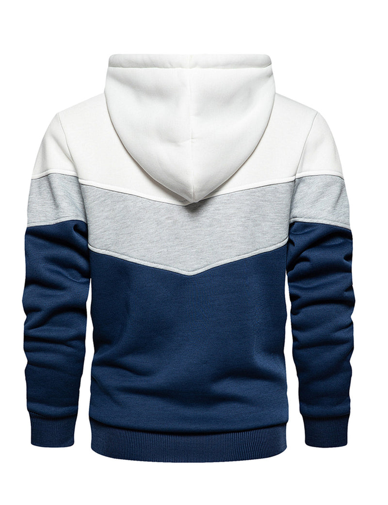 Men's Classic Color Block Long Sleeve Pullover Hoodie With Pocket