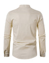 Men's Casual Henley Retro Lace Up Cotton Long Sleeve Shirt Drawstring Top