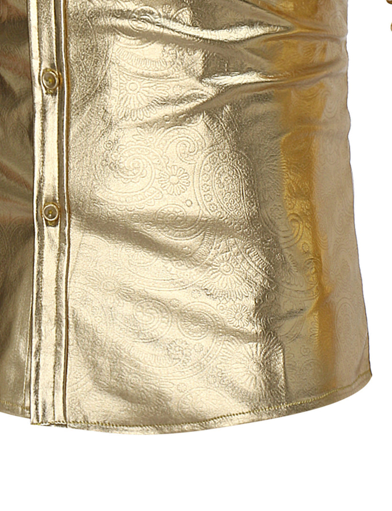 Men's Party Nightclub Button Up Cool Leather Long Sleeve Shirt