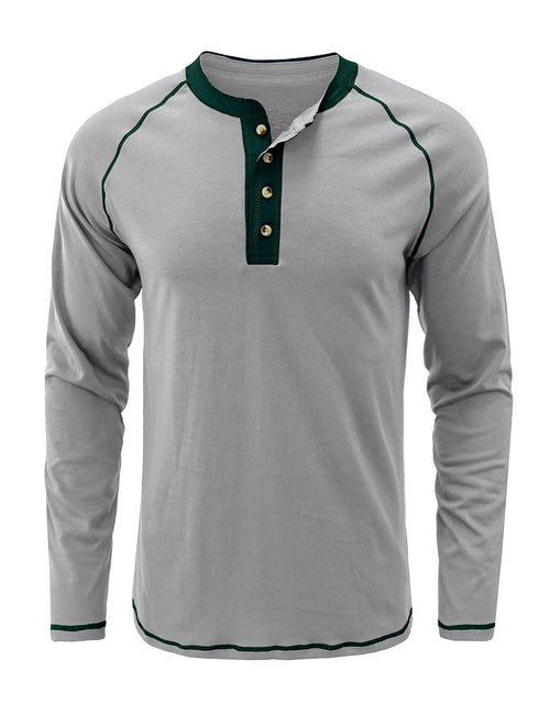 Men's Henry Collar Casual  Solid Color Long Sleeve T-Shirt