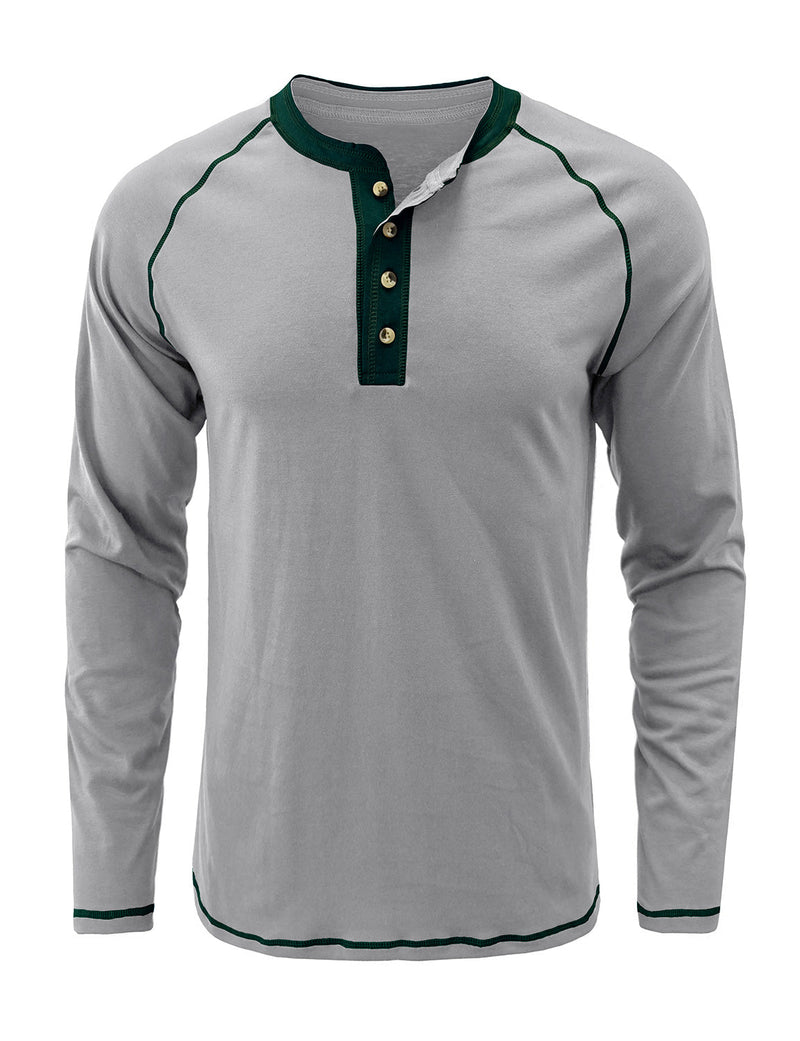 Men's Henry Collar Casual  Solid Color Long Sleeve T-Shirt