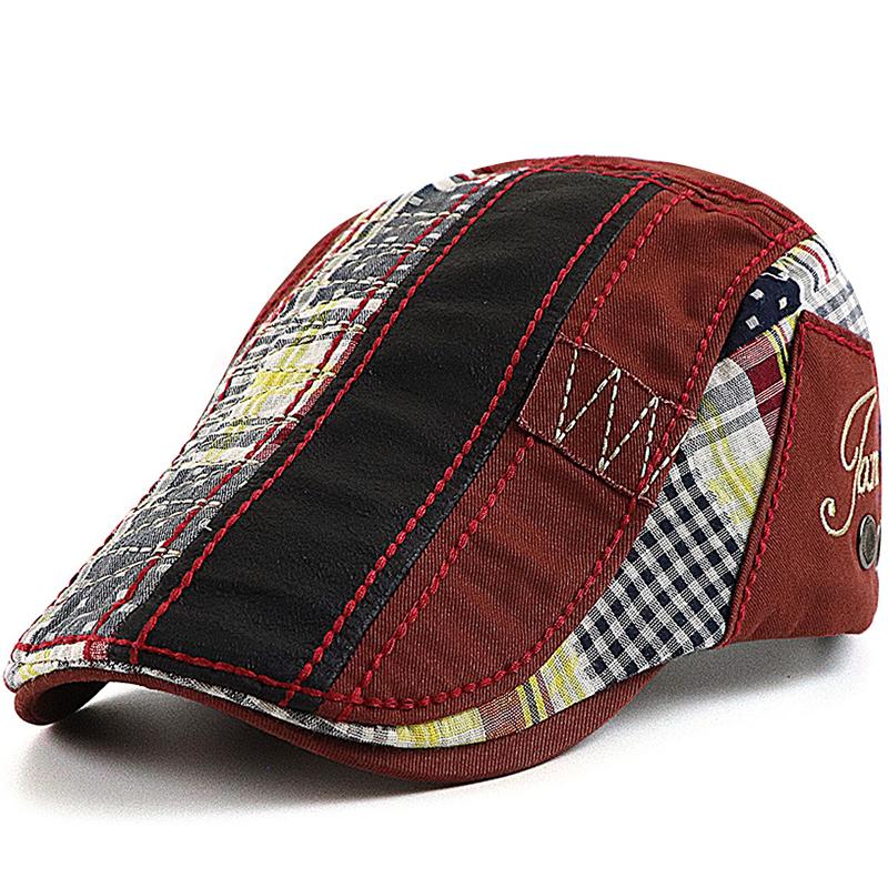 Men's cotton adjustable casual embroidered plaid fashion cap