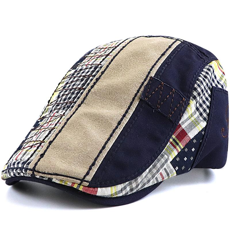 Men's cotton adjustable casual embroidered plaid fashion cap