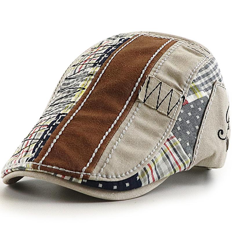 Men's cotton adjustable casual embroidered plaid fashion cap