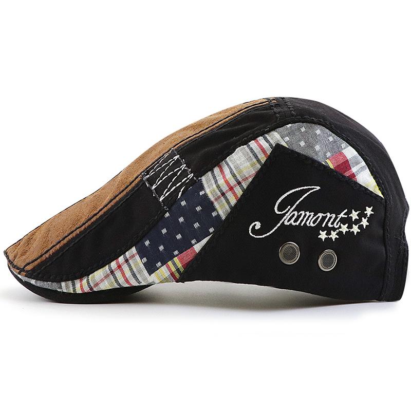 Men's cotton adjustable casual embroidered plaid fashion cap