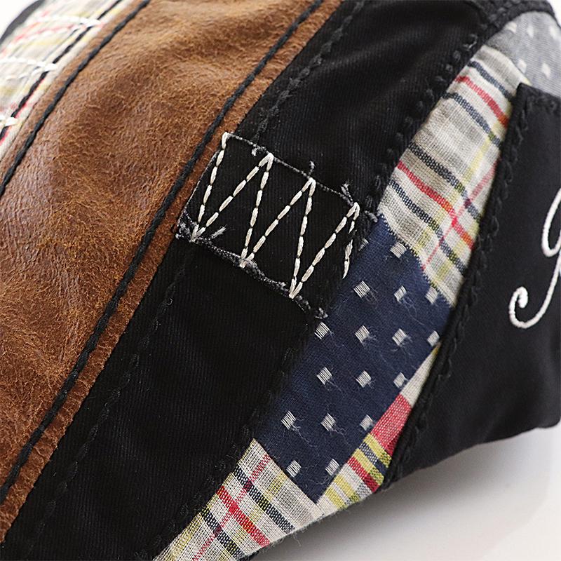 Men's cotton adjustable casual embroidered plaid fashion cap
