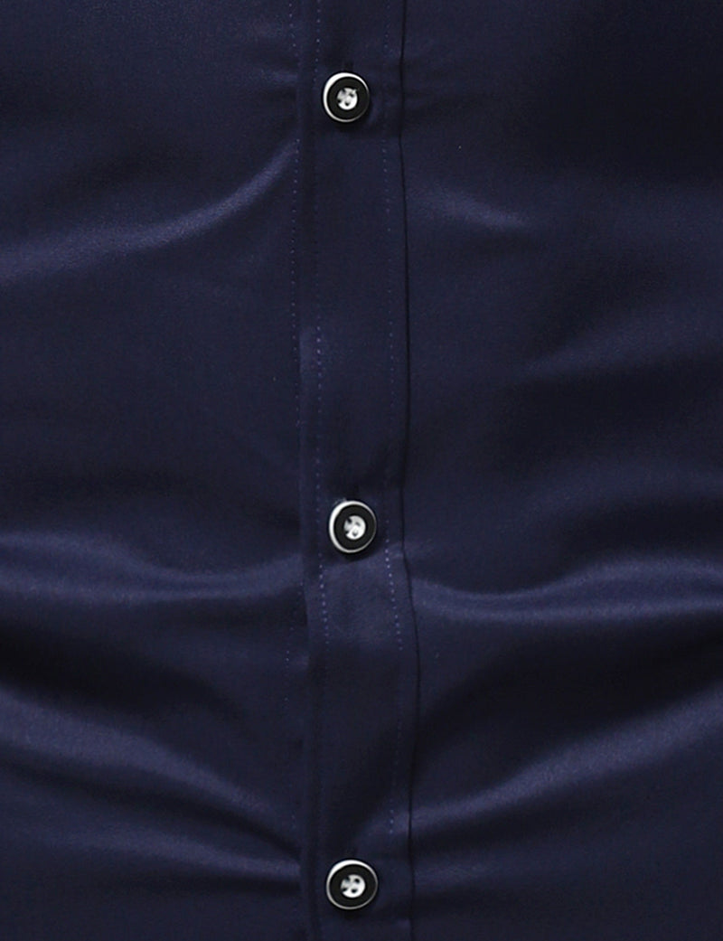 Men's Stand Collar Solid Plaid Pocket Button Up Long Sleeve Shirt