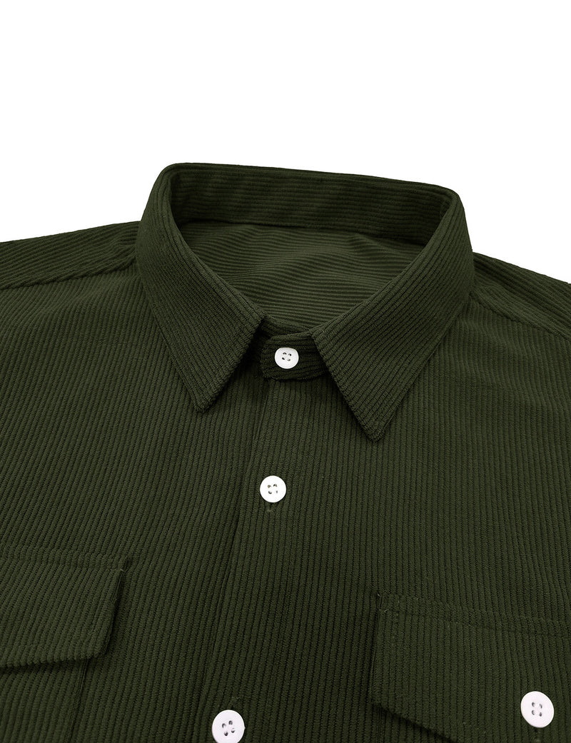 Men's Solid Color Double Pocket Button Up Casual Long Sleeve Fall Winter Shirt