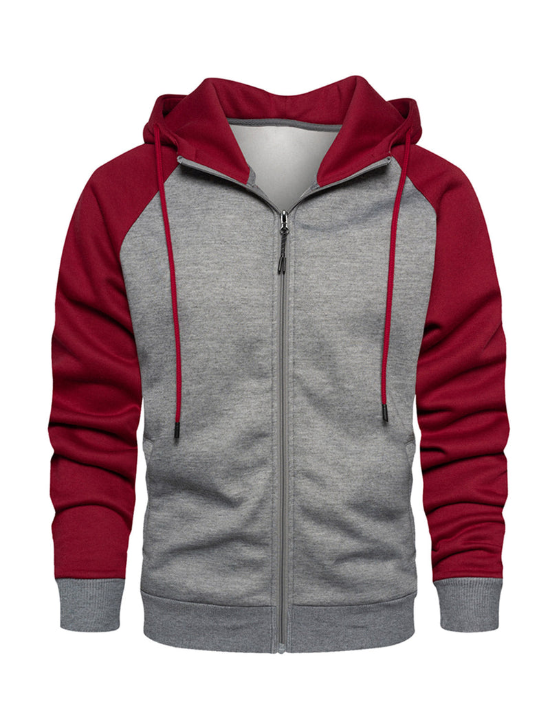 Men's Color Block Long Sleeve Casual Fall Winter Full-Zip Hoodie Zip Sweatshirt