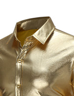 Men's Party Nightclub Button Up Cool Leather Long Sleeve Shirt