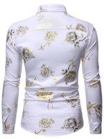 Men's Rose Print Casual Long Sleeve Shirts