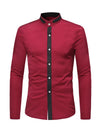 Men's Stand Collar Long Sleeve Button Up Slim Fit Casual Shirt