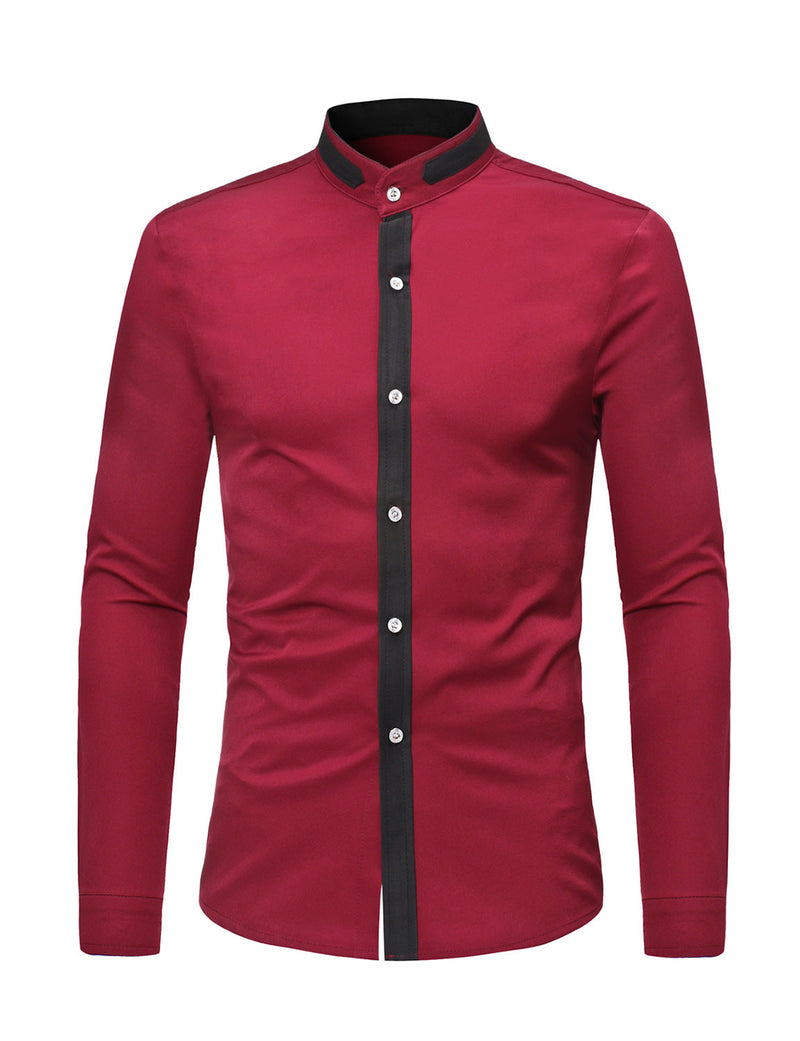 Men's Stand Collar Long Sleeve Button Up Slim Fit Casual Shirt