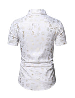 Men's Christmas Gold Print Holiday Party Button Up Short Sleeve Shirt