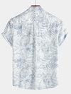 Men's Summer Retro Floral Print Pocket Floral Short Sleeve Button Up White Hawaiian Shirt