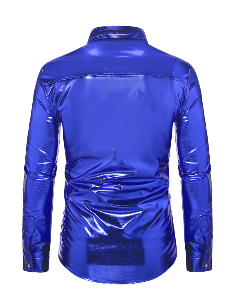 Men's Button Up Luxury Shiny Tuxedo Party Costume Long Sleeve Dress Shirt