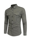 Men's Cotton Casual Pocket Hiking Outdoor Button Long Sleeve Shirt