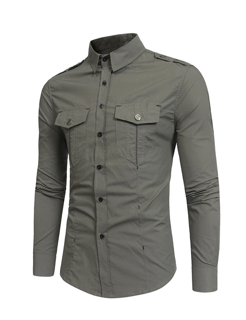 Men's Cotton Casual Pocket Hiking Outdoor Button Long Sleeve Shirt