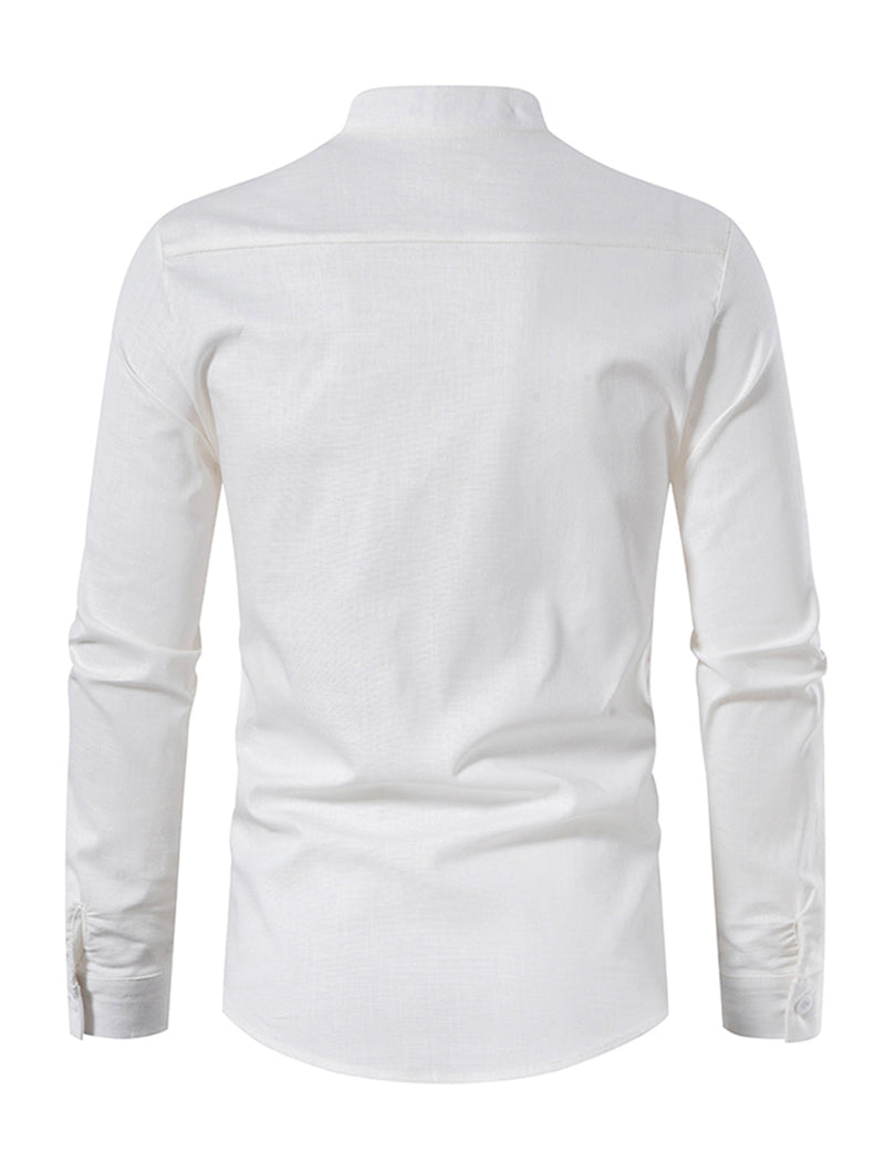 Men's Casual Henley Retro Lace Up Cotton Long Sleeve Shirt Drawstring Top