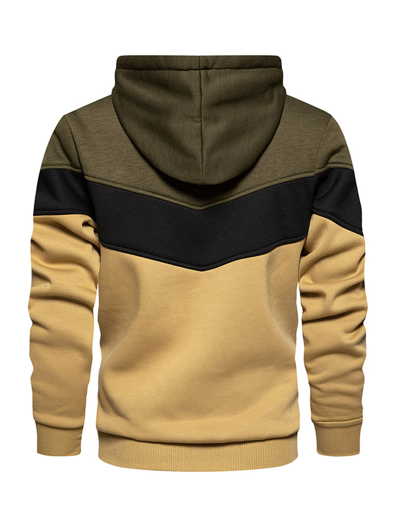 Men's Classic Color Block Long Sleeve Pullover Hoodie With Pocket