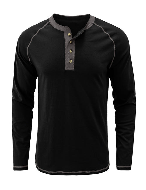 Men's Henry Collar Casual  Solid Color Long Sleeve T-Shirt