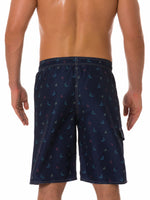 Men's Whale Print Animal Casual Beach Navy Blue Shorts Swimming Trunks