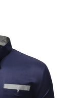Men's Stand Collar Solid Plaid Pocket Button Up Long Sleeve Shirt