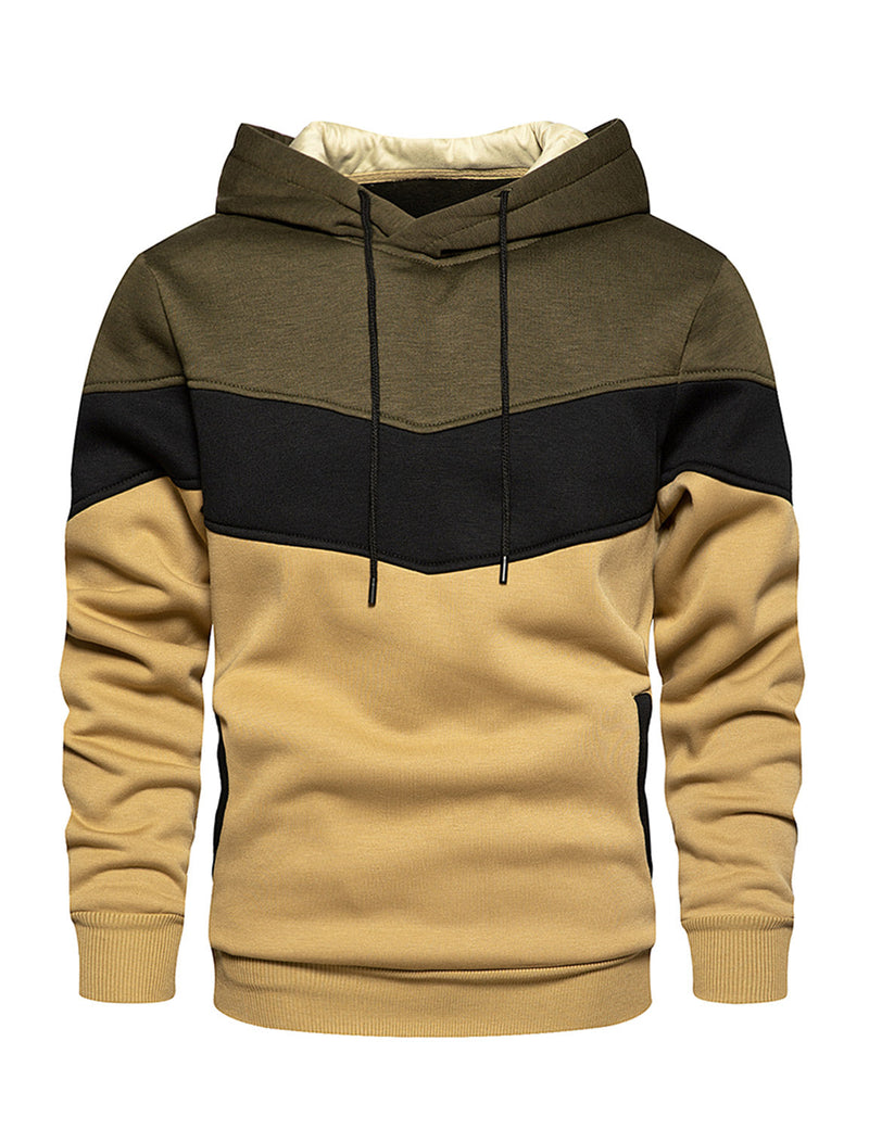 Men's Classic Color Block Long Sleeve Pullover Hoodie With Pocket