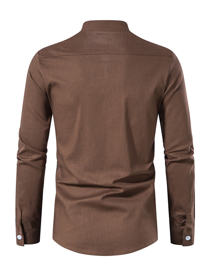Men's Casual Henley Retro Lace Up Cotton Long Sleeve Shirt Drawstring Top