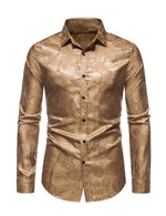 Men's Jacquard Vintage Rose Flower Print Party Prom Long Sleeve Dress Shirt