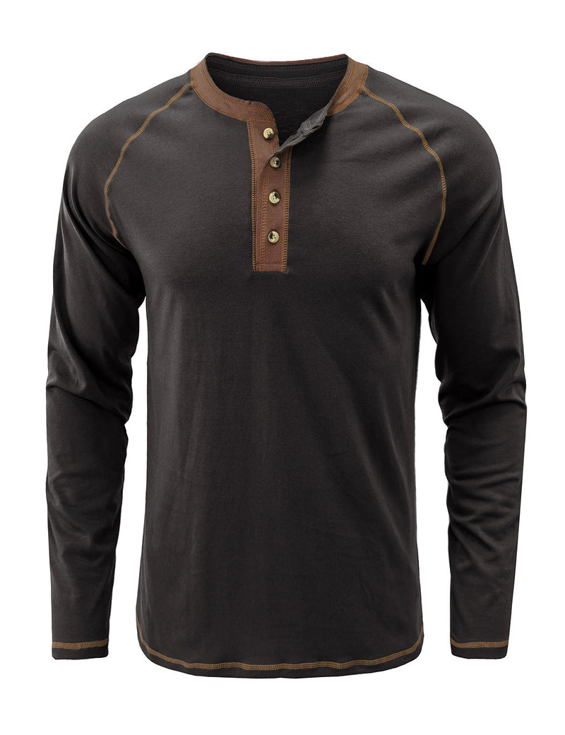 Men's Henry Collar Casual  Solid Color Long Sleeve T-Shirt