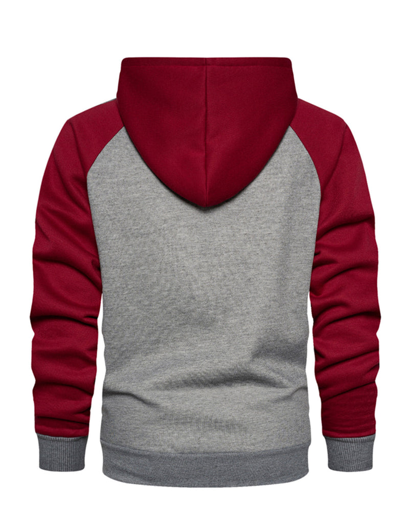 Men's Color Block Long Sleeve Casual Fall Winter Full-Zip Hoodie Zip Sweatshirt