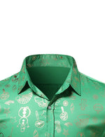 Men's Christmas Gold Print Holiday Party Button Up Short Sleeve Shirt