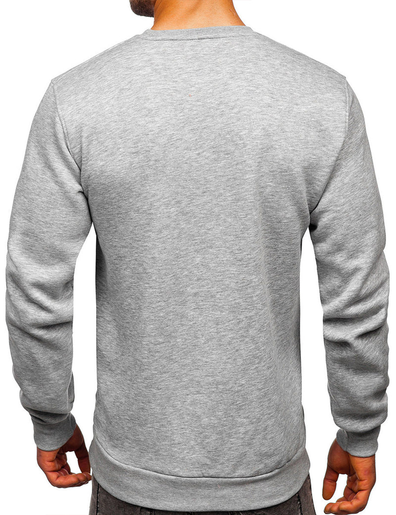 Men's Round Collar Fall Winter Warm Long Sleeve Fleece Sweatshirt