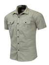 Men's casual outdoor pocket cotton short sleeve shirt