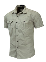 Men's casual outdoor pocket cotton short sleeve shirt