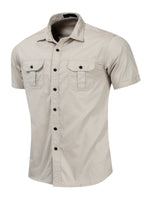 Men's casual outdoor pocket cotton short sleeve shirt