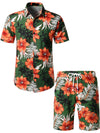 Men's Flower Casual Button Down Hawaiian Shirts&Shorts