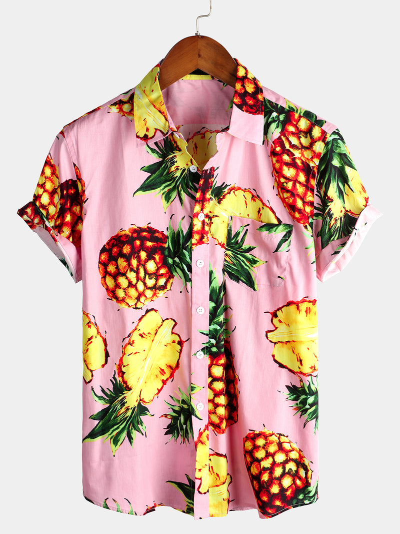 Men's Casual Pineapple Pattern Cotton Shirt