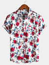 Men's White Floral Print Holiday Cotton Rose Shirt